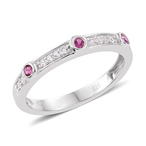 Created White Sapphire, Synthetic Ruby Sterling Silver Ring (Size 7) TGW 10.328 Cts. TGW 10.33 Cts.