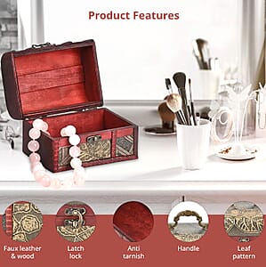 Set of 3 Wine Red Wooden and Orchid and Leaf Pattern Faux Leather Nesting Treasure Chest with Latch Lock and Handle