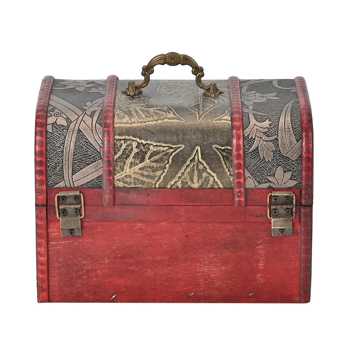 Set of 3 Antique Red Wine Wood and Map Print Faux Leather Nesting Treasure Chest with Latch Lock and Handle (8.5x6x5.5 in, 6x4.5x4 in, and 4.5x3x2.5 in) image number 6