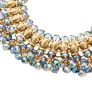 Peacock Color Bib Necklace in Goldtone, Bead Necklace, Waterfall Necklace (13-19 in)