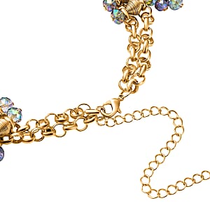 Peacock Color Bib Necklace in Goldtone, Bead Necklace, Waterfall Necklace (13-19 in)