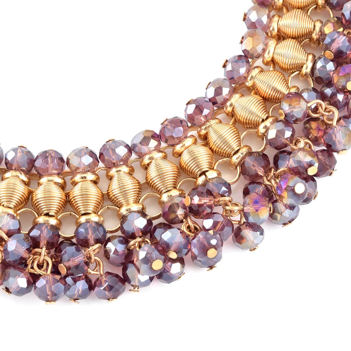 Purple Beaded Waterfall Choker or Bib Necklace 13-19 Inches in Goldtone image number 3