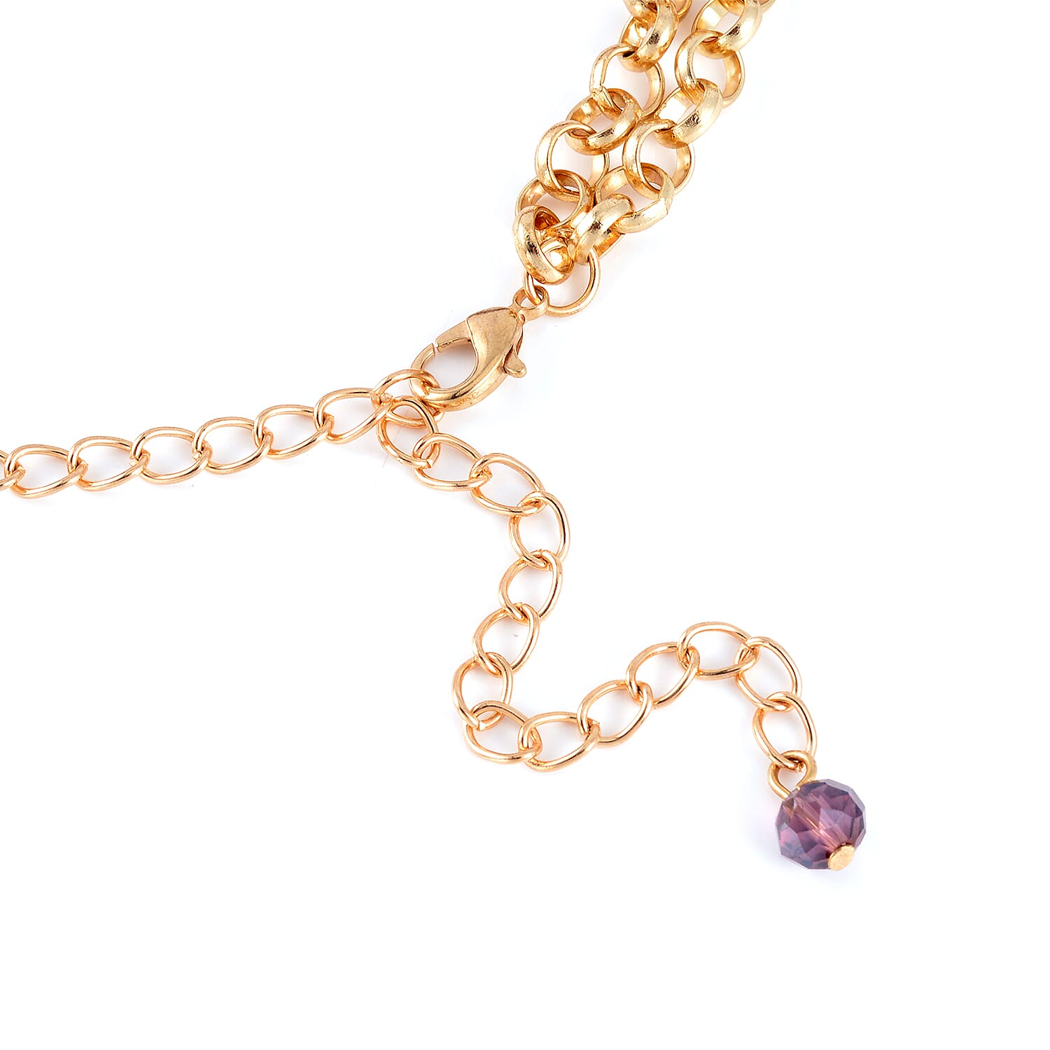 Purple Beaded Waterfall Choker or Bib Necklace 13-19 Inches in Goldtone