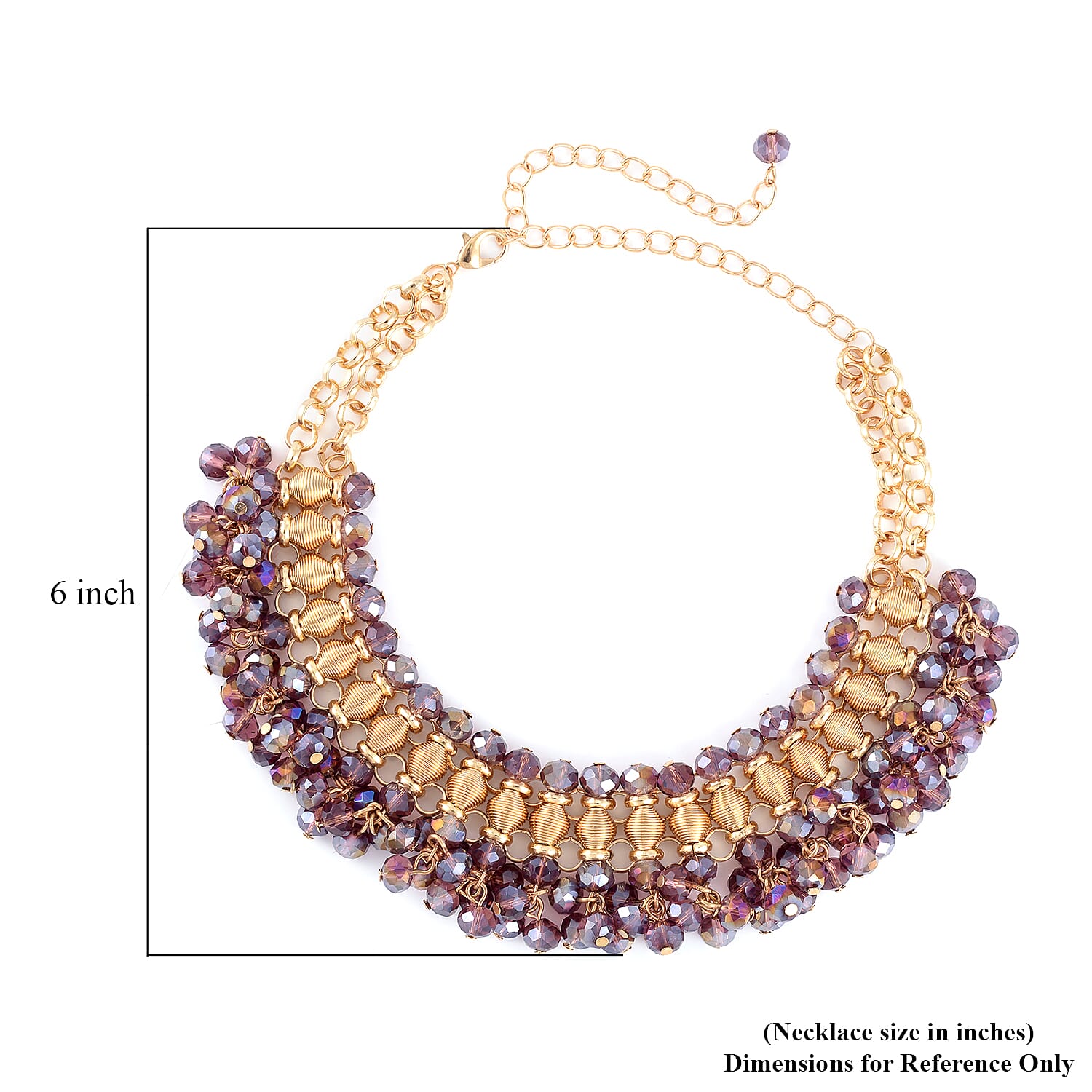 Purple Beaded Waterfall Choker or Bib Necklace 13-19 Inches in Goldtone
