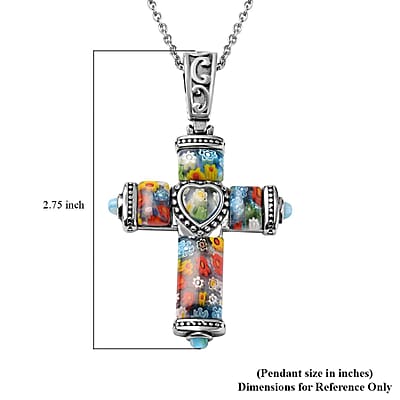 Multi Color Murano Style Cross Pendant Necklace