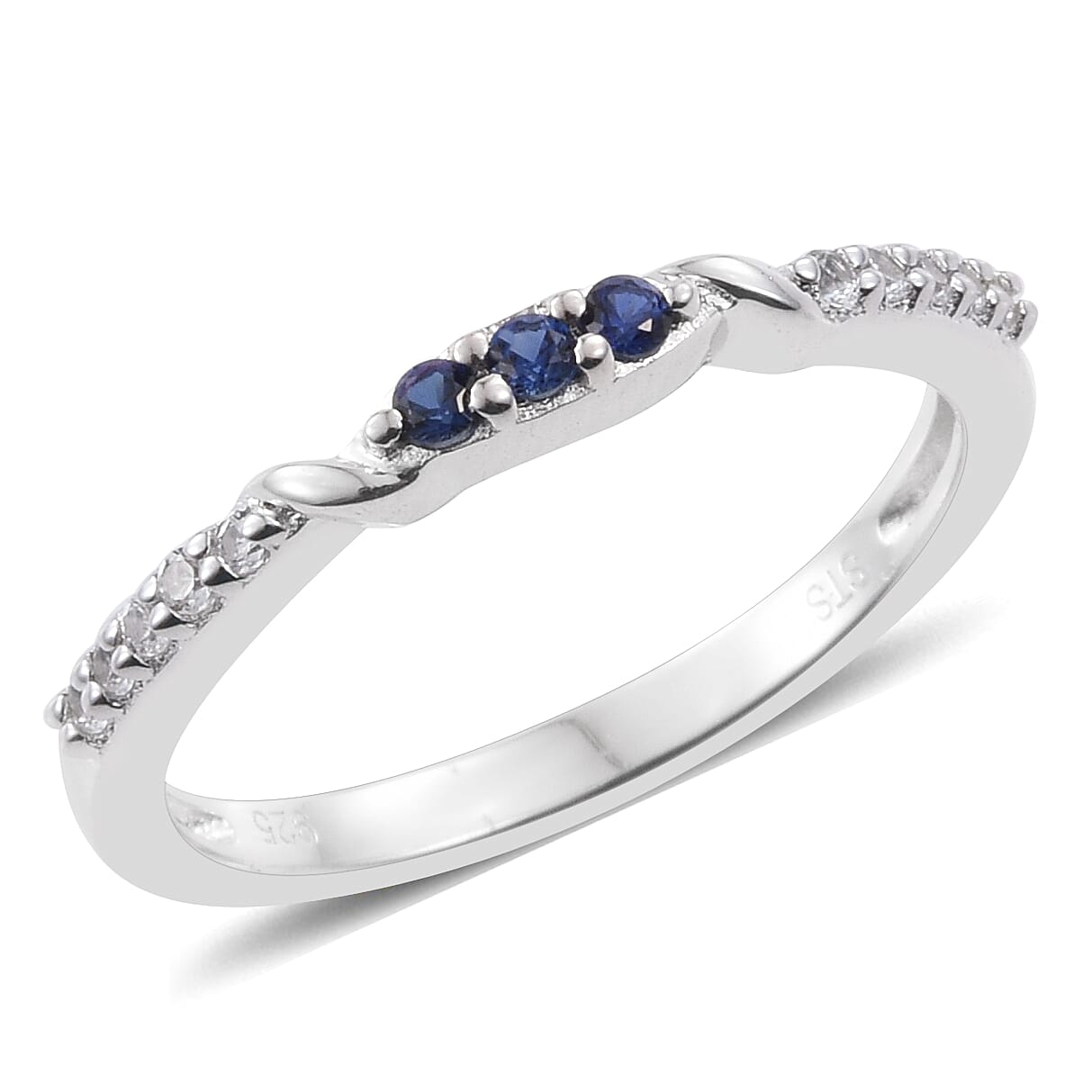 Lab Created Blue Sapphire and Lab Created White Sapphire Ring in Sterling Silver (Size 7.0)