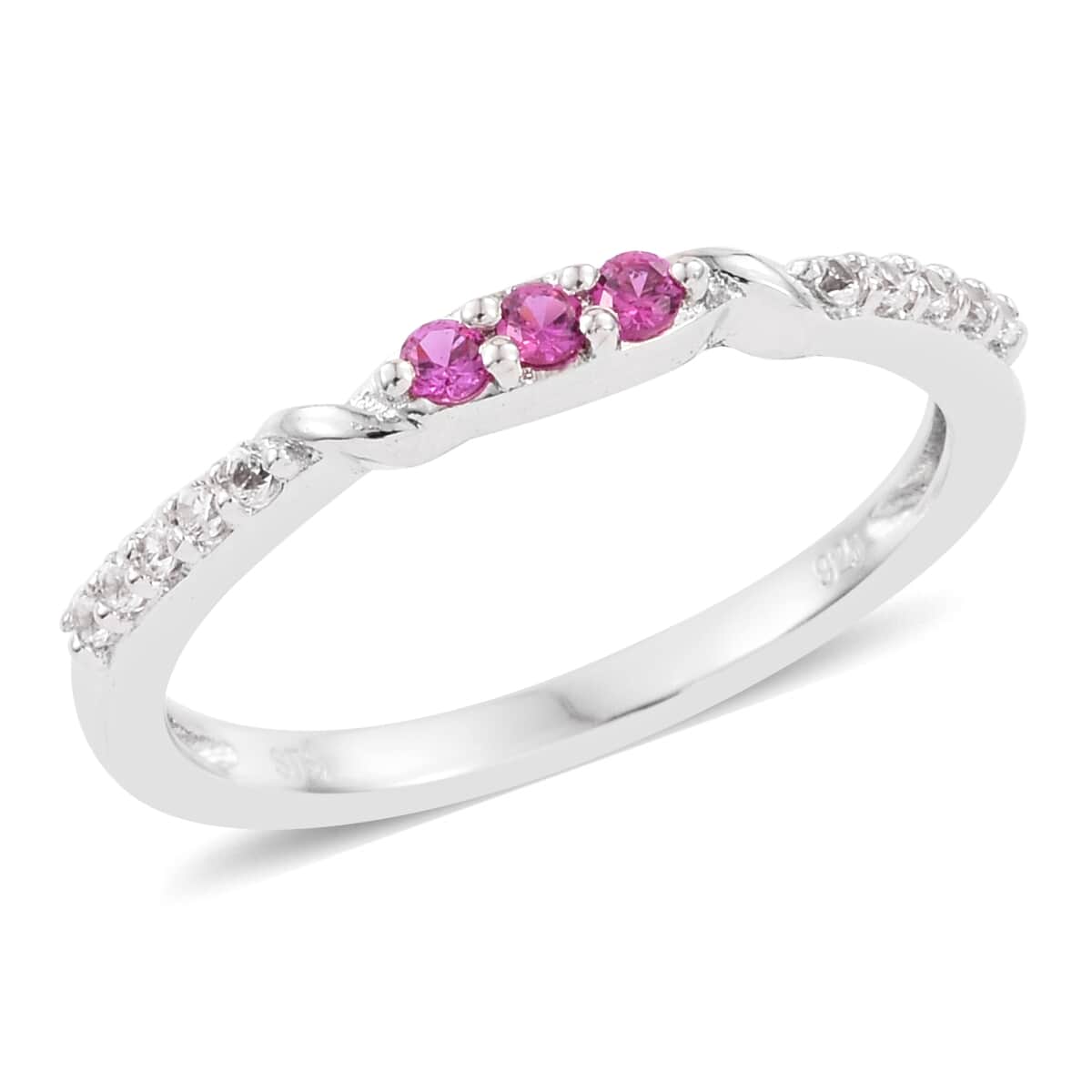 Synthetic Ruby and Lab Created White Sapphire Ring in Sterling Silver (Size 7.0) 0.25 ctw image number 0