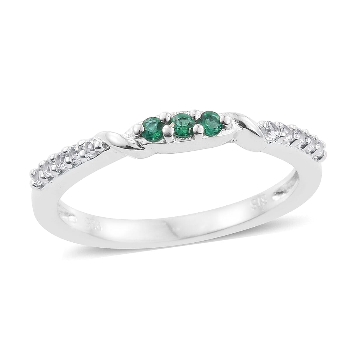 Lab Created Emerald and Lab Created White Sapphire Ring in Sterling Silver (Size 7) image number 1