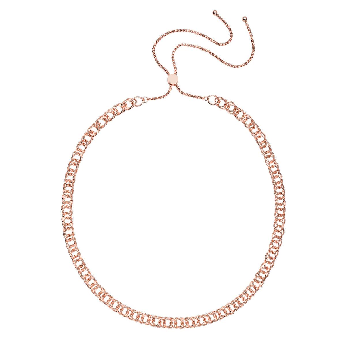 ION Plated Rose Gold Stainless Steel Double Curb Link Chain Necklace (Adjustable) image number 0