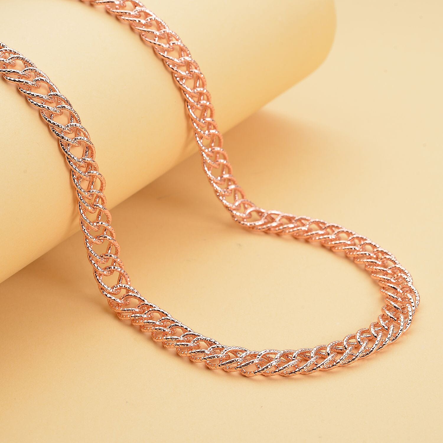 ION Plated Rose Gold Stainless Steel Double Curb Link Chain Necklace (Adjustable)