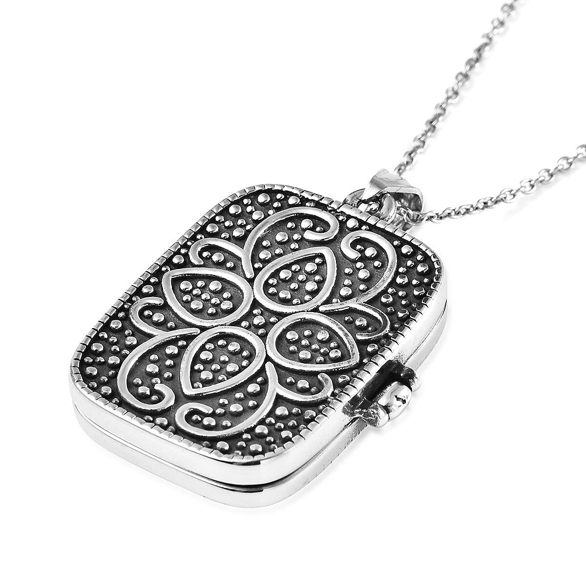 Malagasy Labradorite and Swiss Marcasite 45.00 ctw Locket Pendant Necklace 20 Inches in Black Oxidized Stainless Steel