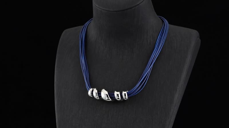 Blue Faux Leather Cord Twist Bracelet (7 in) and Necklace 16.00 Inches in Stainless Steel