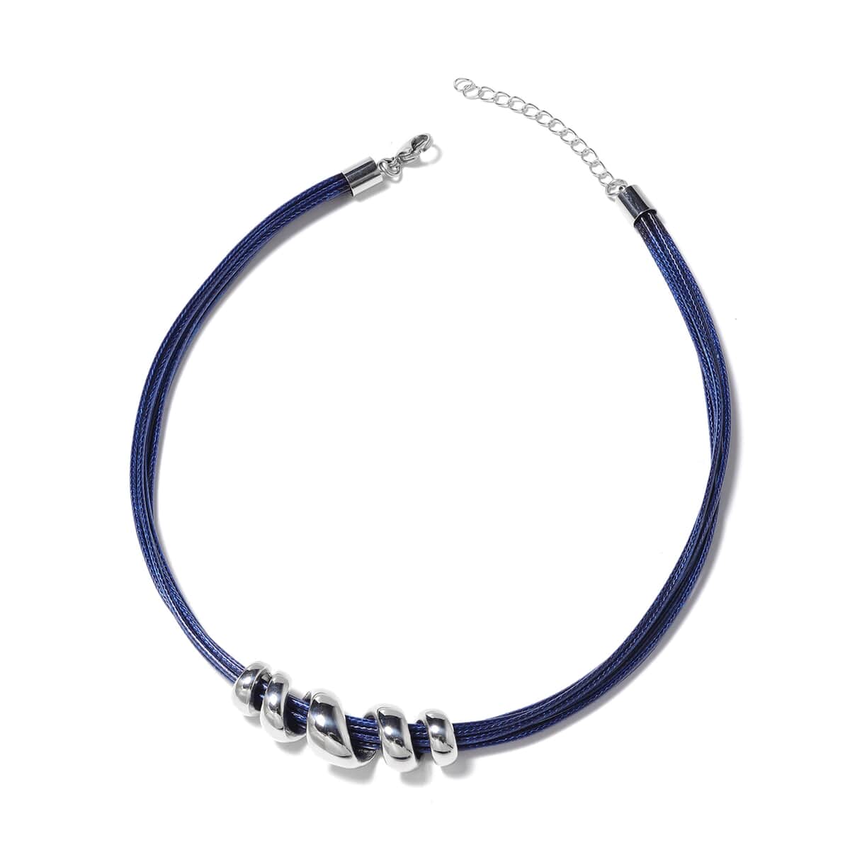 Blue Faux Leather Cord Twist Bracelet (7 in) and Necklace 16.00 Inches in Stainless Steel image number 2