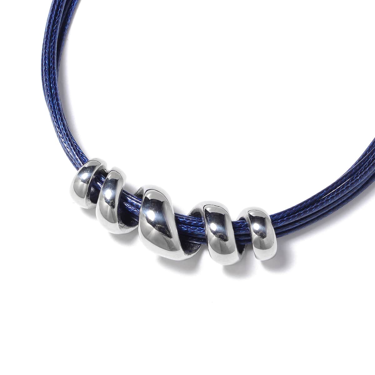 Blue Faux Leather Cord Twist Bracelet (7 in) and Necklace 16.00 Inches in Stainless Steel image number 3