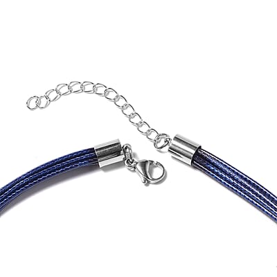 Blue Faux Leather Cord Twist Bracelet (7-8.50In) and Necklace 16-18In in Stainless Steel