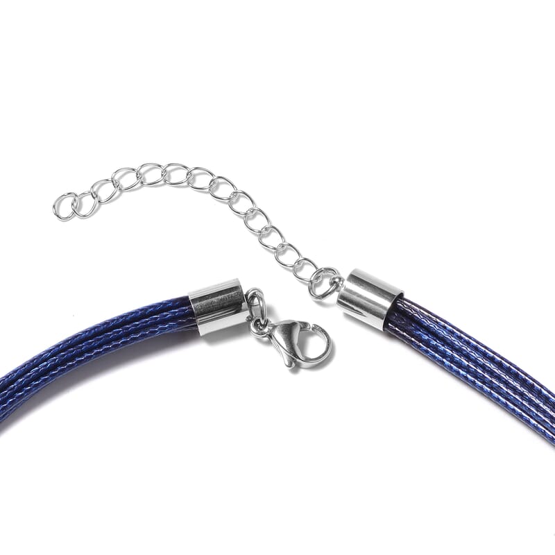 Blue Faux Leather Cord Twist Bracelet (7-8.50In) and Necklace 16-18In in Stainless Steel