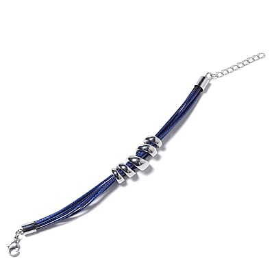 Blue Faux Leather Cord Twist Bracelet (7-8.50In) and Necklace 16-18In in Stainless Steel