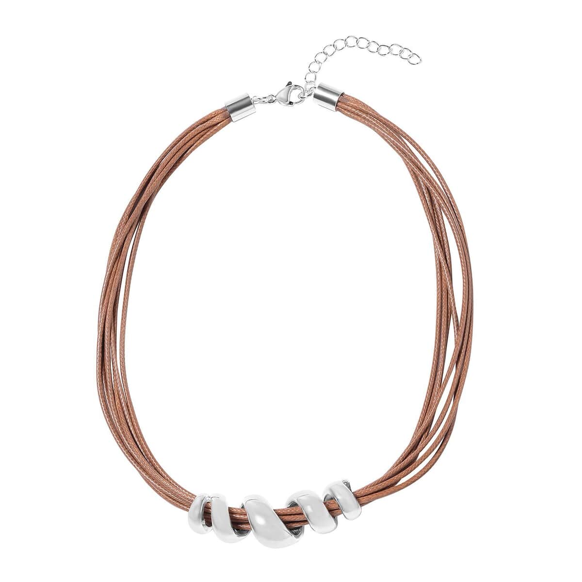 Brown Faux Leather Cord Twist Bracelet (7-8.50In) and Necklace 16-18In in Stainless Steel image number 1