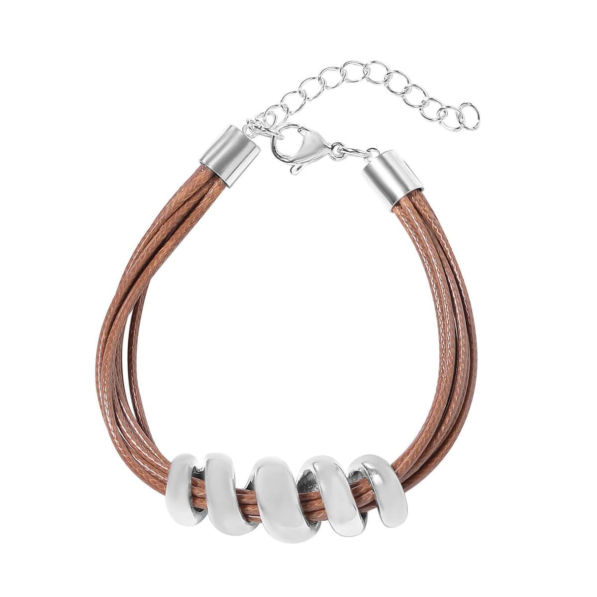Brown Faux Leather Cord Twist Bracelet (7-8.50In) and Necklace 16-18In in Stainless Steel image number 2