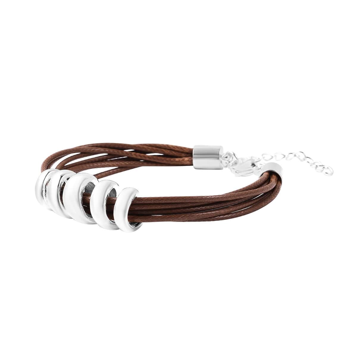 Brown Faux Leather Cord Twist Bracelet (7-8.50In) and Necklace 16-18In in Stainless Steel image number 4