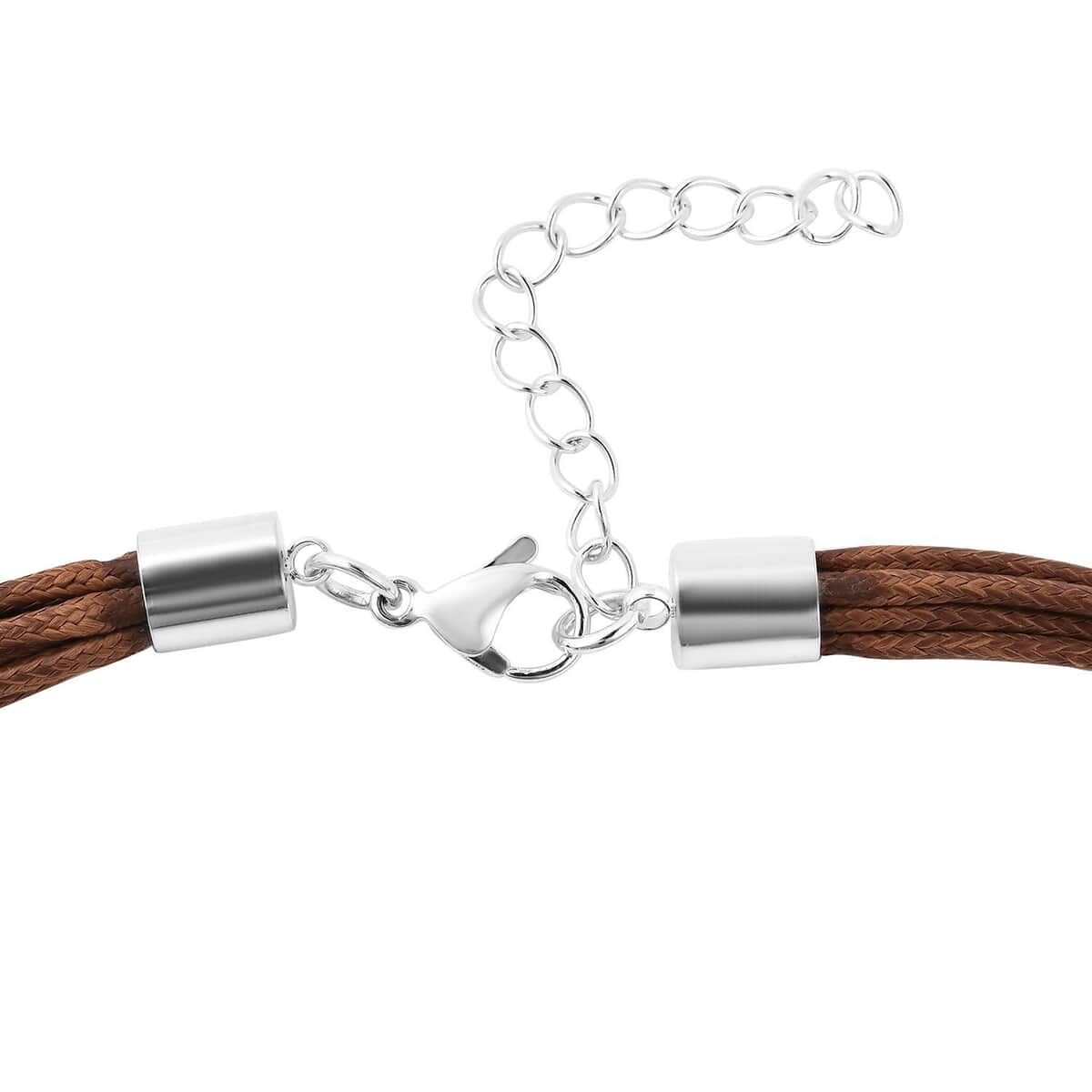 Brown Faux Leather Cord Twist Bracelet (7-8.50In) and Necklace 16-18In in Stainless Steel image number 5