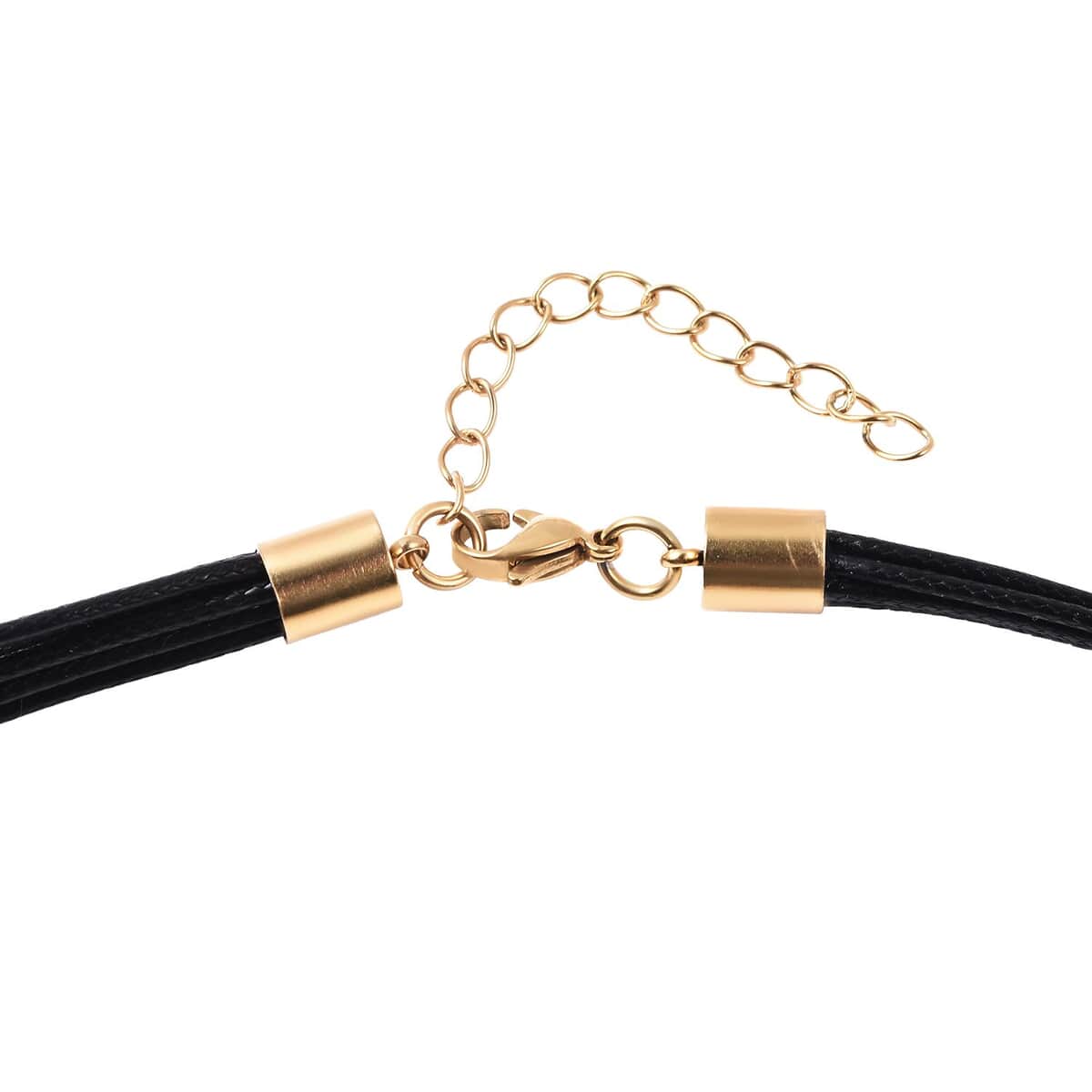 Black Faux Leather Cord Twist Bracelet (7-8.50In) and Necklace (16-18In) in ION Plated YG Stainless Steel image number 6