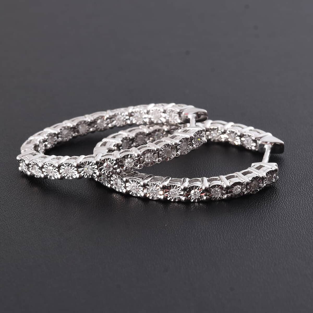 Diamond Inside Out Hoop Earrings in Sterling Silver 0.40 ctw image number 1