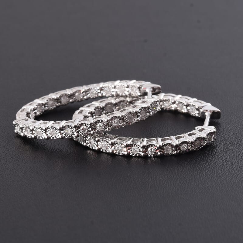 Diamond Inside Out Hoop Earrings in Sterling Silver 0.40 ctw