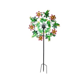 Hand Painted Floral Hummingbird Solar LED Wind Spinner