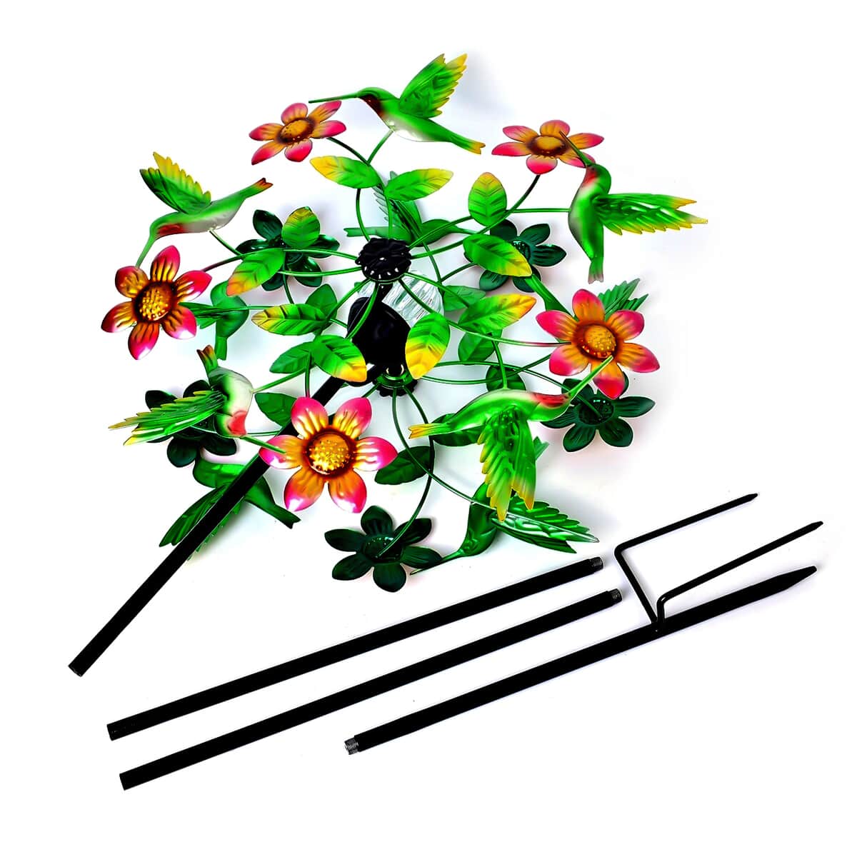 Hand Painted Floral Hummingbird Solar LED Wind Spinner image number 6