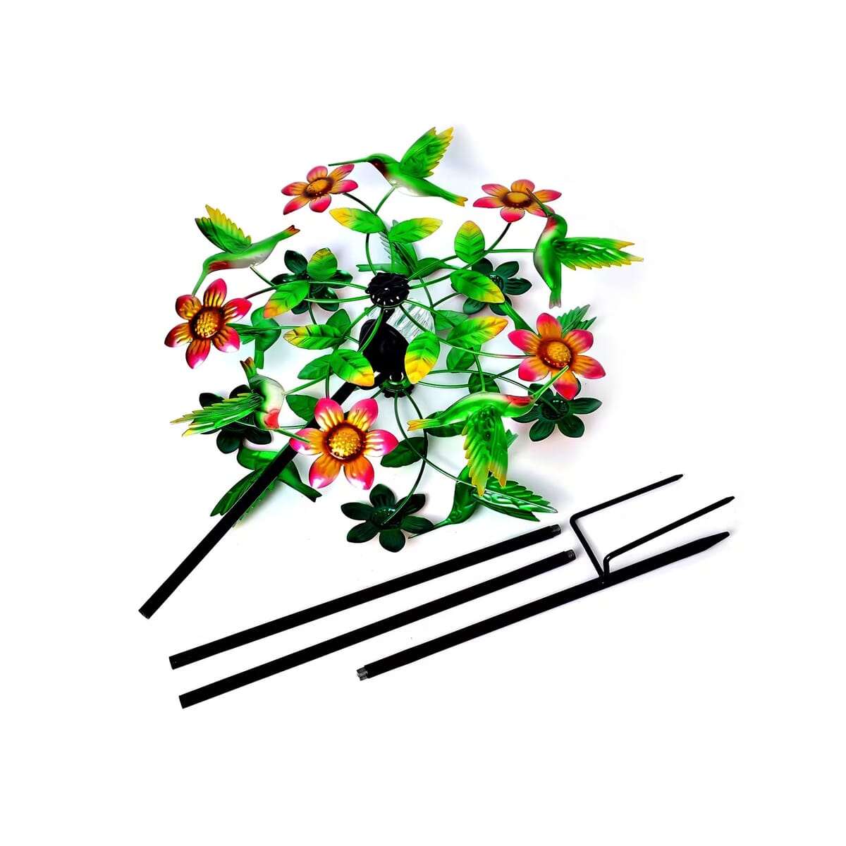 Hand Painted Floral Hummingbird Solar LED Wind Spinner image number 7