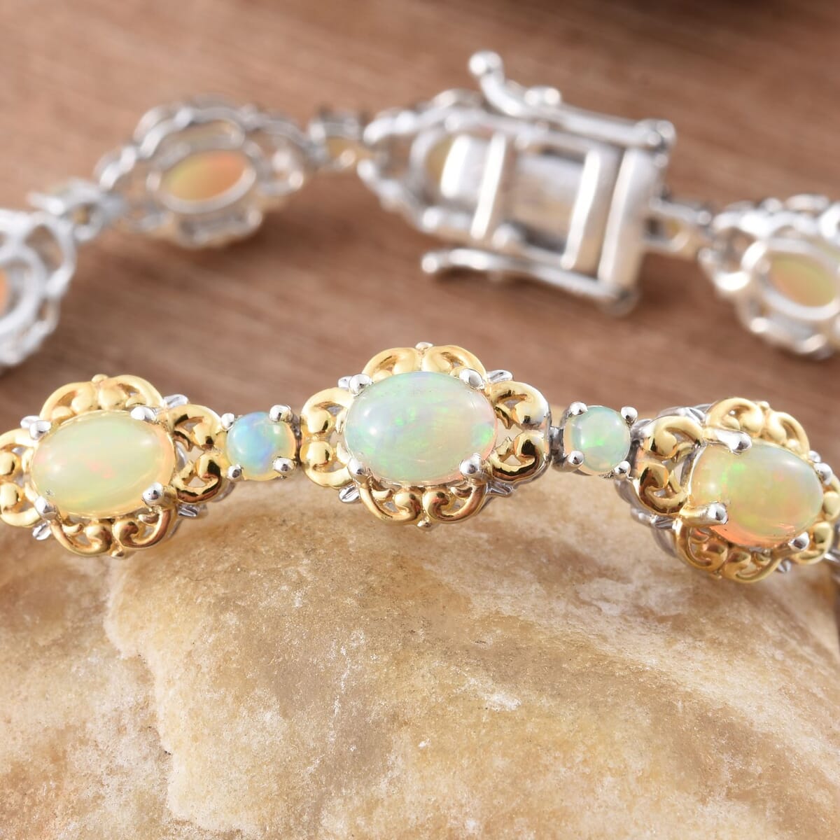 Ethiopian Welo Opal Bracelet in 14K Yellow Gold and Platinum Over Sterling Silver (7.50 In) 6.00 ctw image number 1