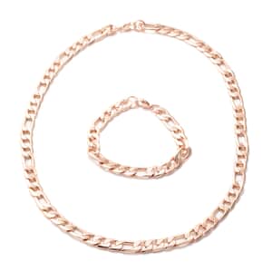 Figaro Curb Bracelet (24.00 In) and Necklace 24.00 Inches in ION Plated Rose Gold Stainless Steel 55 Grams