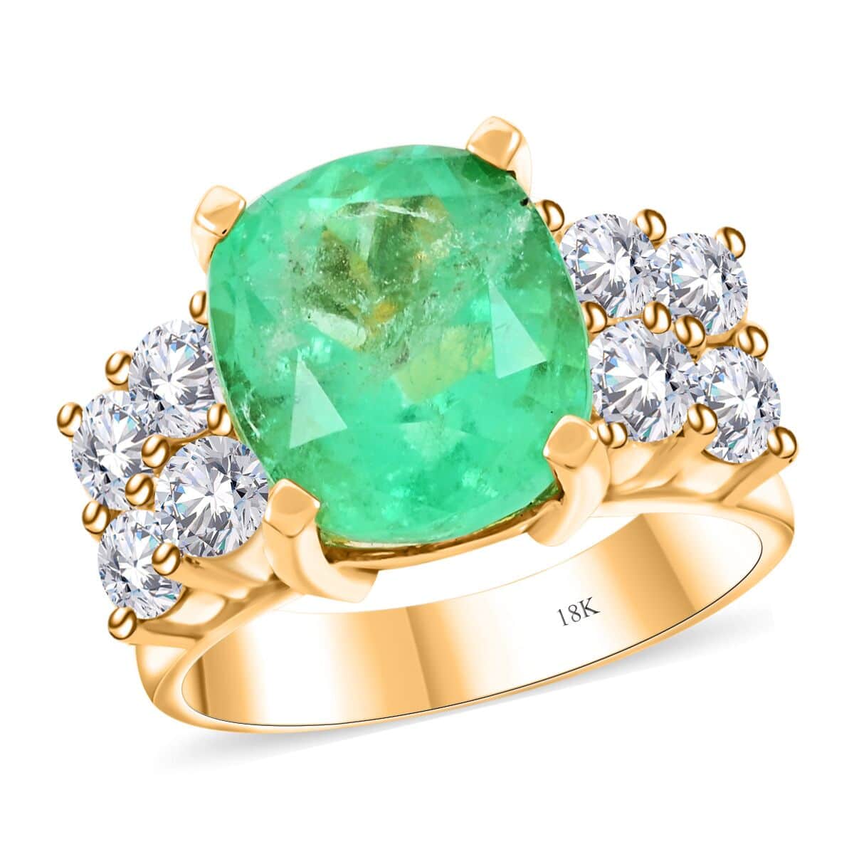 One Of A Kind Certified & Appraised Iliana 18K Yellow Gold AAAA Boyaca Colombian Emerald and SI Diamond Ring (Size 7.0) 9.33 Grams 7.30 ctw image number 0