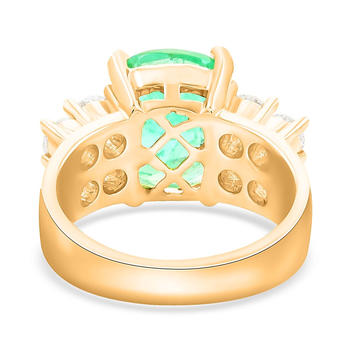 One Of A Kind Certified & Appraised Iliana 18K Yellow Gold AAAA Boyaca Colombian Emerald and SI Diamond Ring (Size 7.0) 9.33 Grams 7.30 ctw