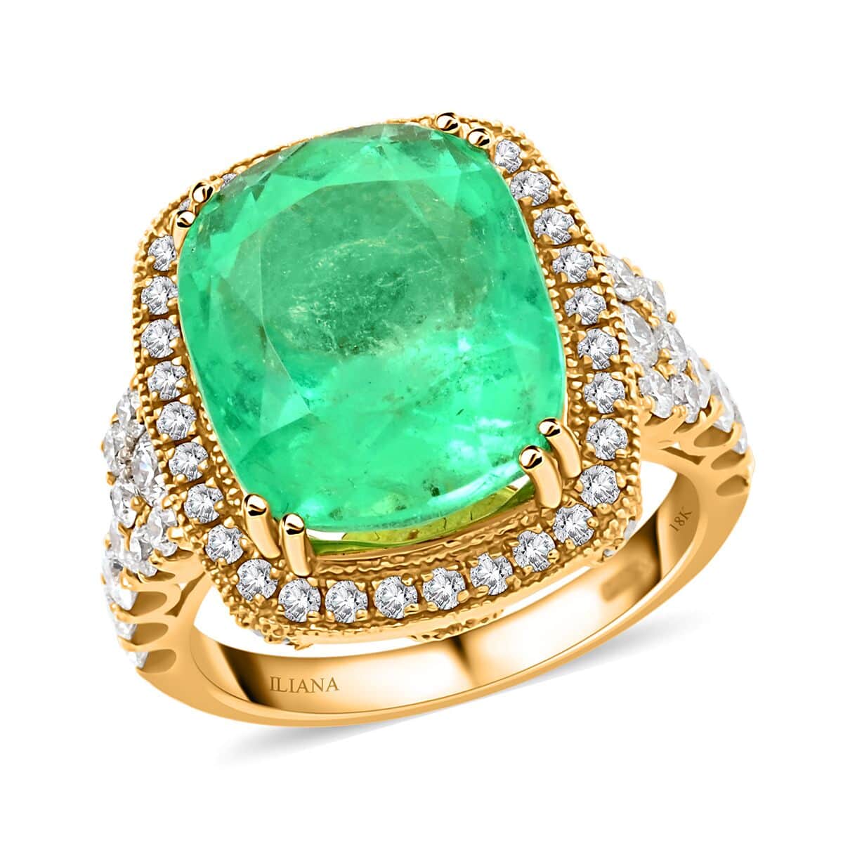 One Of A Kind Certified & Appraised Iliana 18K Yellow Gold AAAA Colombian Emerald and G-H SI Diamond Ring (Size 7.0) 6.70 Grams 9.10 ctw image number 0