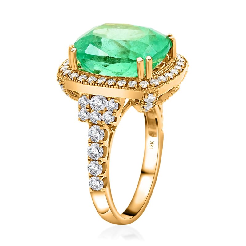 One Of A Kind Certified & Appraised Iliana 18K Yellow Gold AAAA Colombian Emerald and G-H SI Diamond Ring (Size 7.0) 6.70 Grams 9.10 ctw