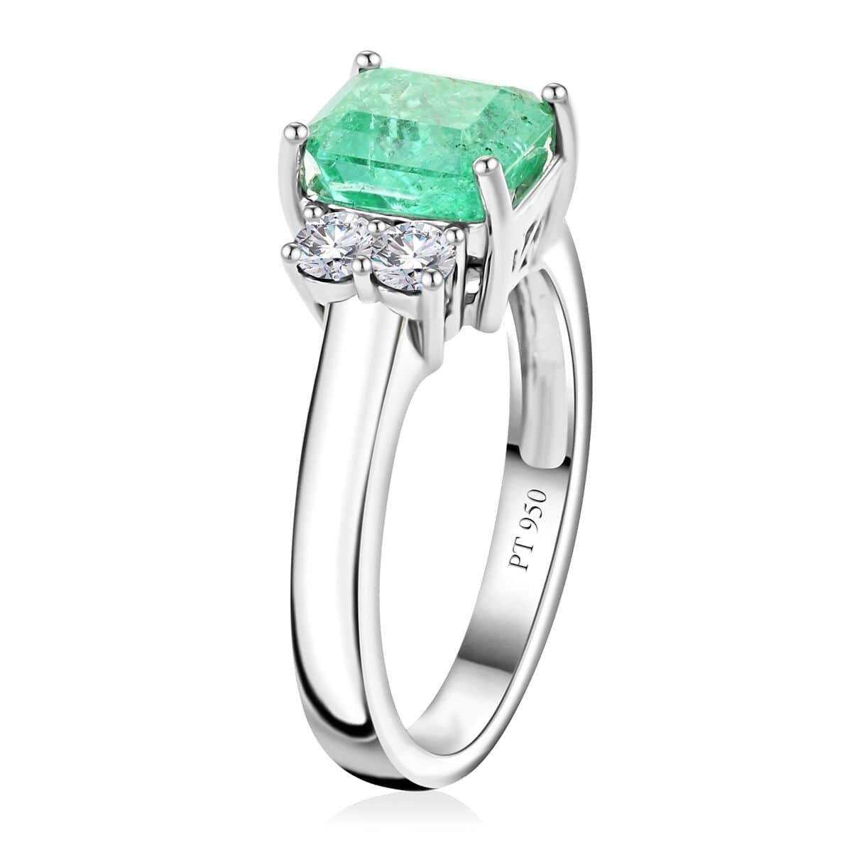 One Of A Kind Certified & Appraised Rhapsody 950 Platinum AAAA Boyaca Colombian Emerald and Diamond Ring (Size 7.0) 6.54 Grams 2.30 ctw image number 3