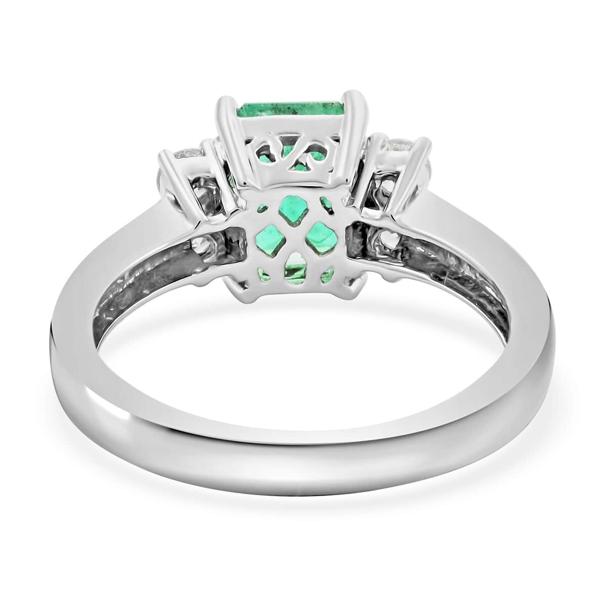 One Of A Kind Certified & Appraised Rhapsody 950 Platinum AAAA Boyaca Colombian Emerald and Diamond Ring (Size 7.0) 6.54 Grams 2.30 ctw image number 4