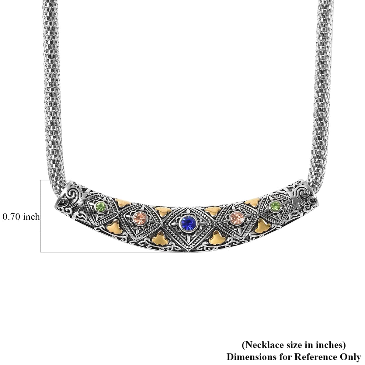 Multi Color Austrian Crystal Tribal Style Mesh Chain Necklace 20 Inches in Stainless Steel image number 5