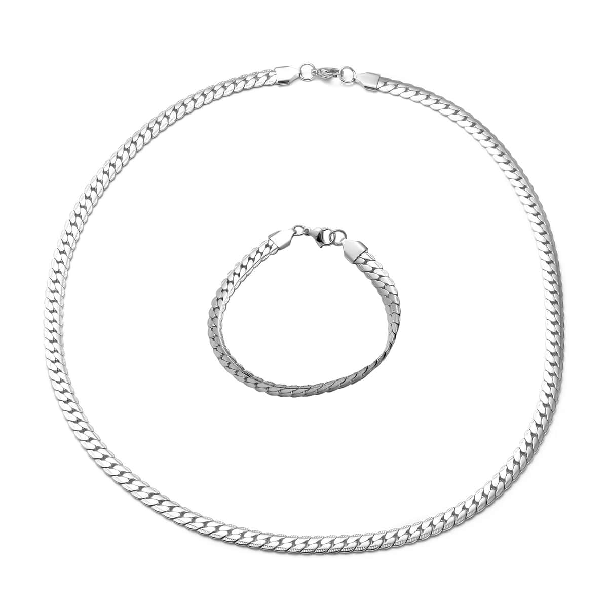 Curb Bracelet (8.50 in) and Necklace (24.00 In) in Stainless Steel image number 0