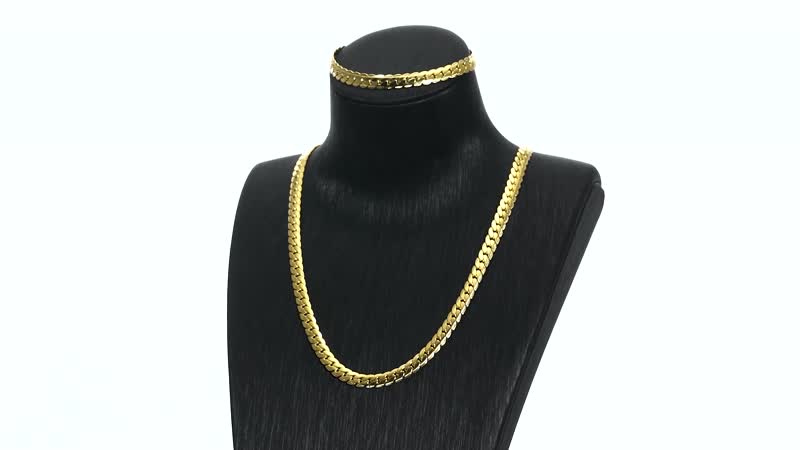 Curb Bracelet (8.50 in) and Necklace 24.00 Inches in ION Plated Yellow Gold Stainless Steel