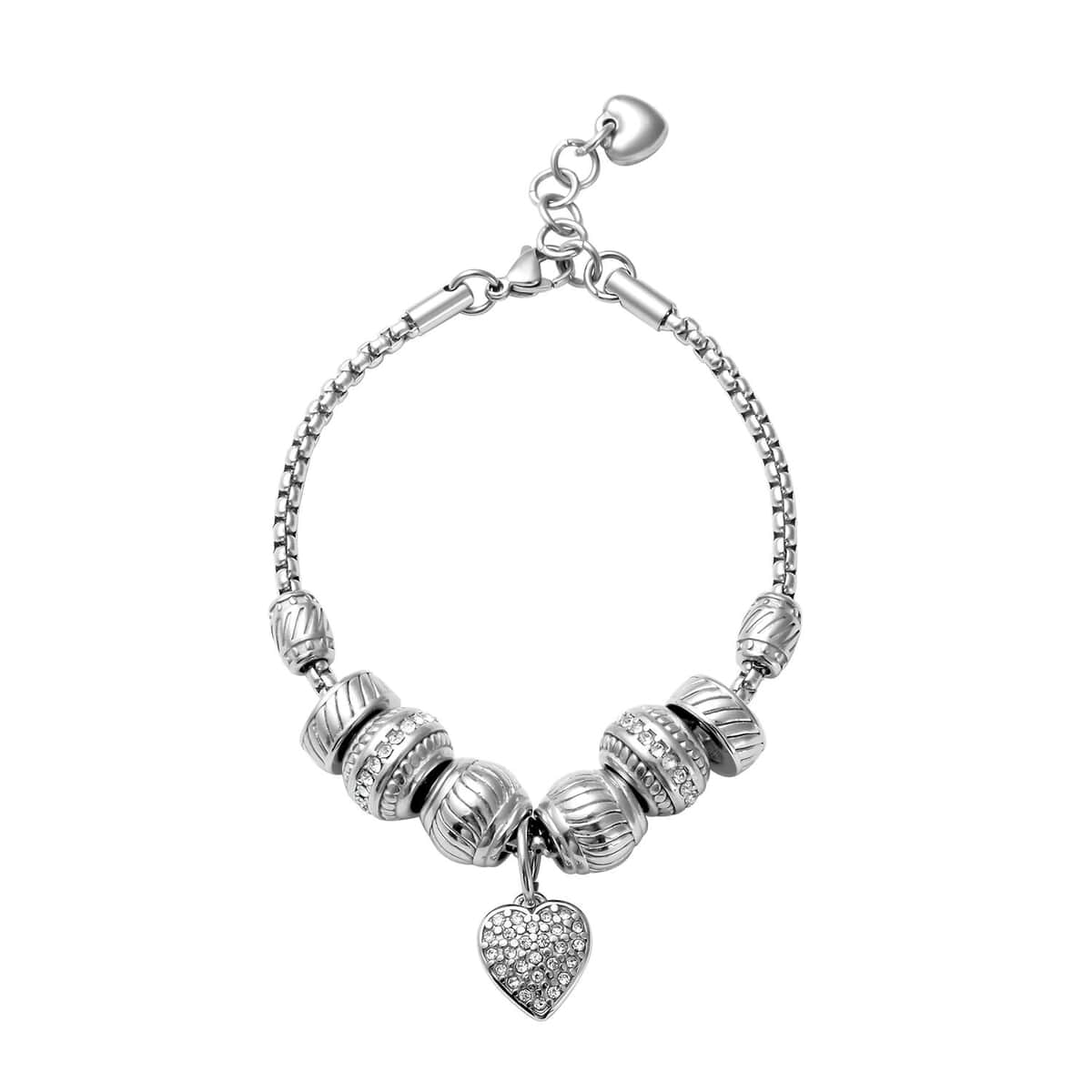 Austrian Crystal Heart Charm Bracelet in Stainless Steel (7.00-8.00Inch) image number 0