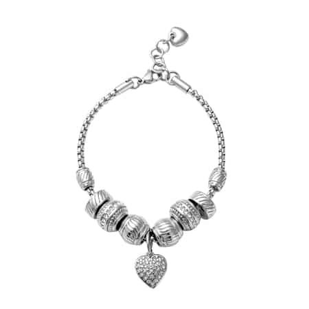 Austrian Crystal Heart Charm Bracelet in Stainless Steel, Austrian Crystal Bracelet, Crystal Sparkle Jewelry for Women 7.00-8.00 Inches , Shop LC