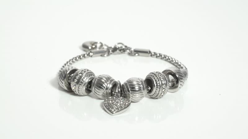 Austrian Crystal Heart Charm Bracelet in Stainless Steel (7.00-8.00Inch)