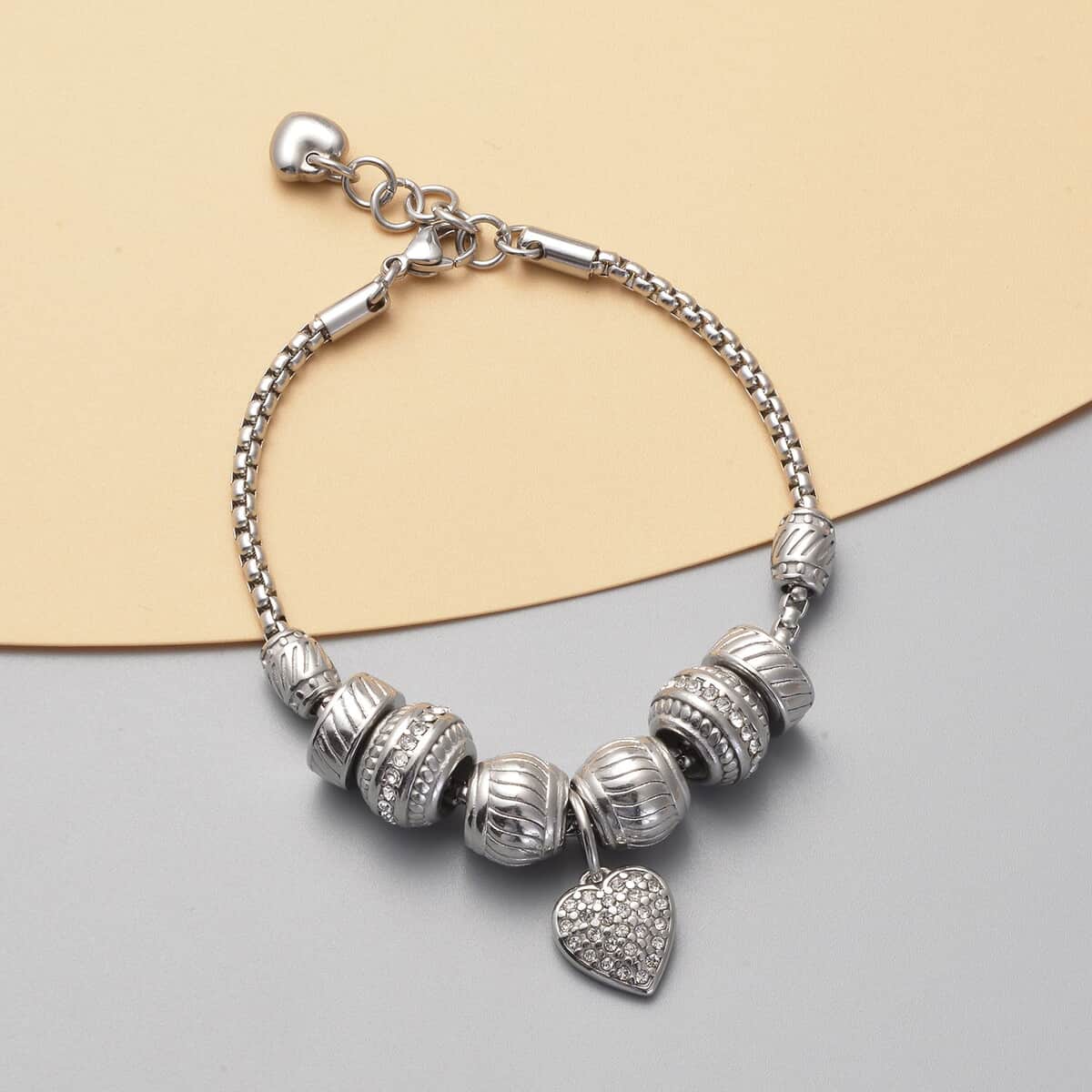 Austrian Crystal Heart Charm Bracelet in Stainless Steel (7.00-8.00Inch) image number 1