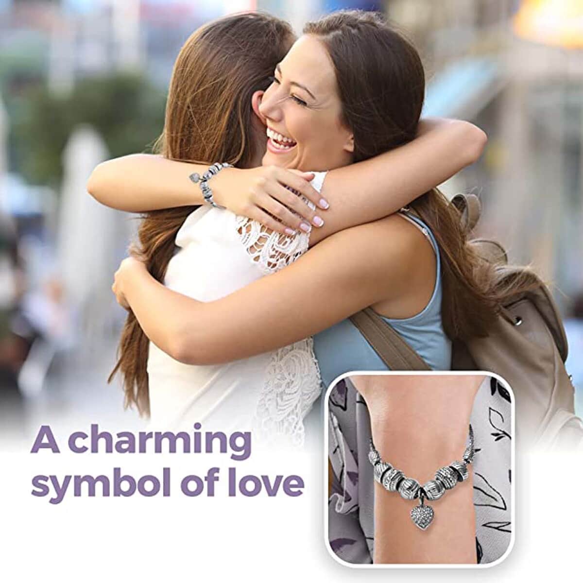 Austrian Crystal Heart Charm Bracelet in Stainless Steel, Austrian Crystal Bracelet, Crystal Sparkle Jewelry For Women 7.00-8.00 Inches image number 3