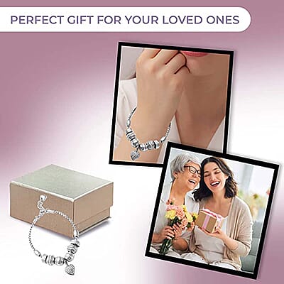Austrian Crystal Heart Charm Bracelet in Stainless Steel, Austrian Crystal Bracelet, Crystal Sparkle Jewelry For Women 7.00-8.00 Inches