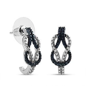 Blue Diamond Accent J-Hoop Earrings in Rhodium and Platinum Over Sterling Silver