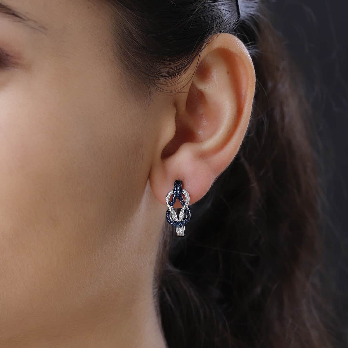 Blue Diamond Accent Earrings in Rhodium and Platinum Over Sterling Silver image number 2